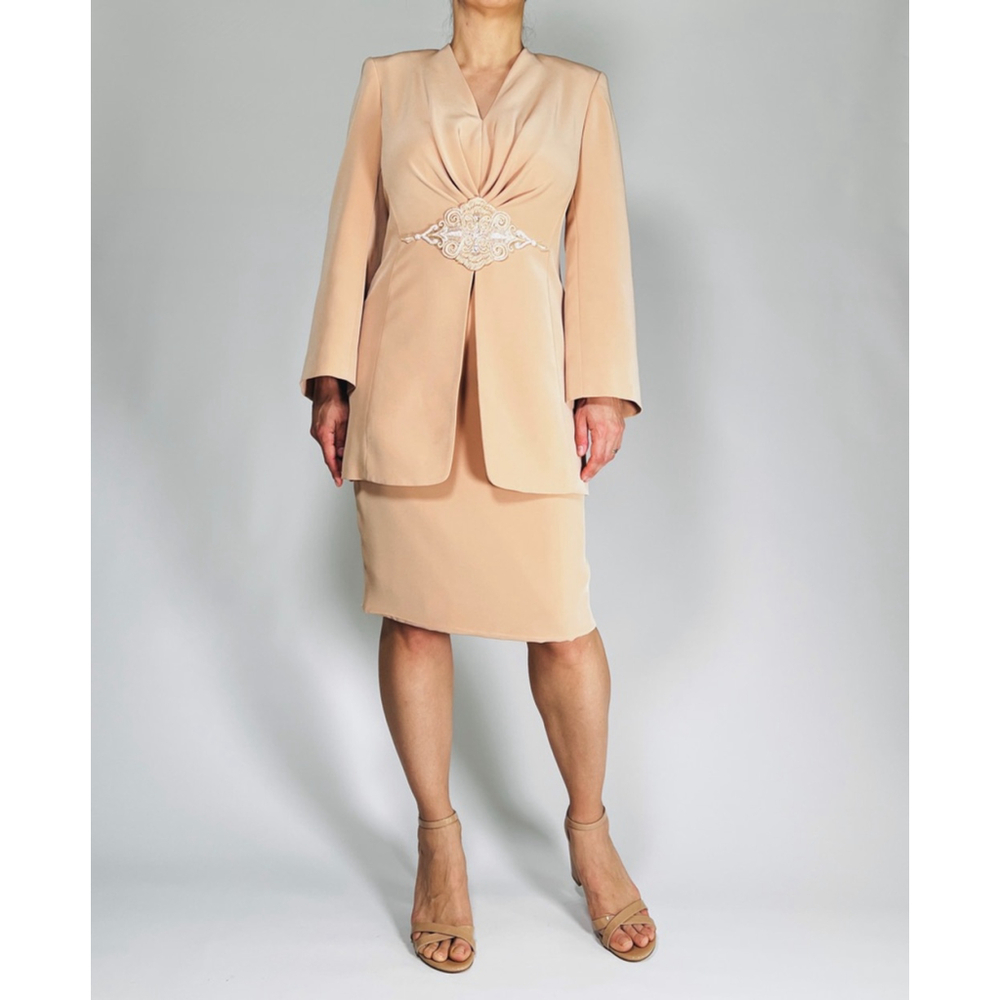 Badgley Mischka Top Skirt Suit Set Elegant Peach Beaded 6 - Picture 4 of 15